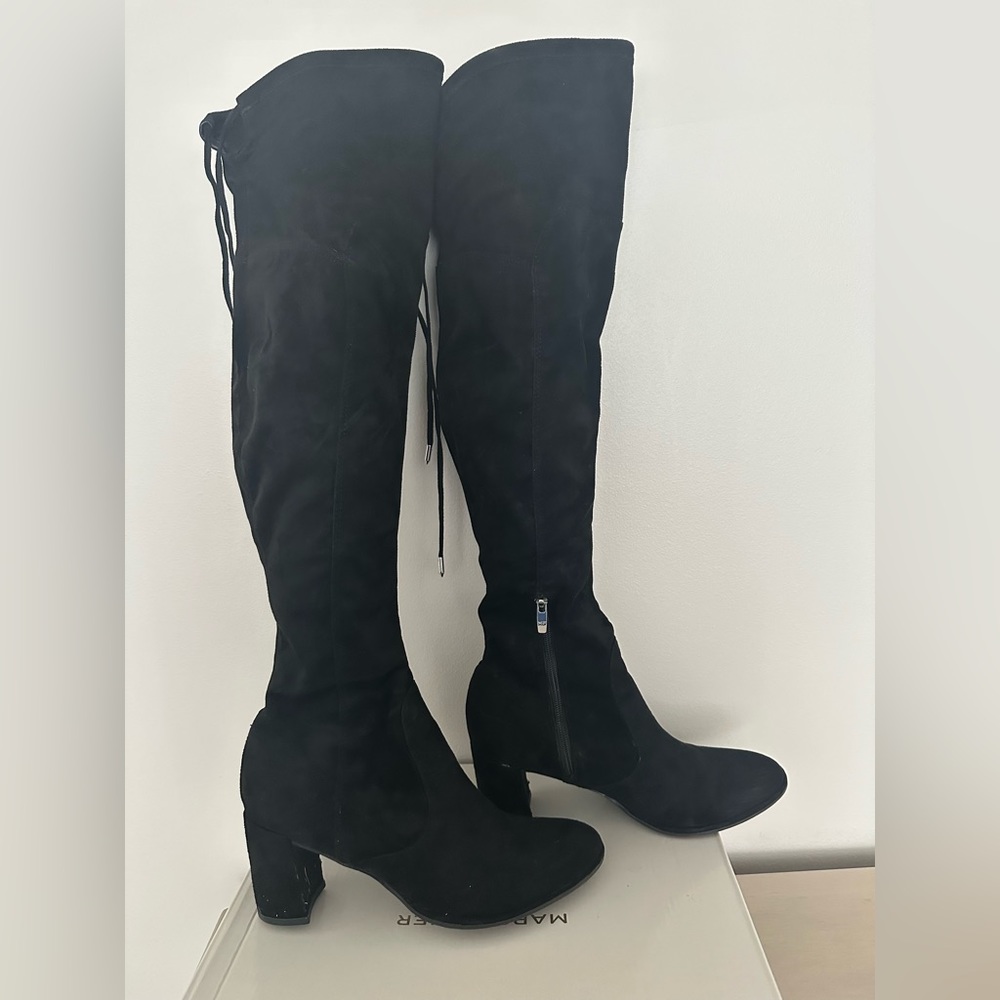 Marc Fisher black locket tie back suede over knee boots